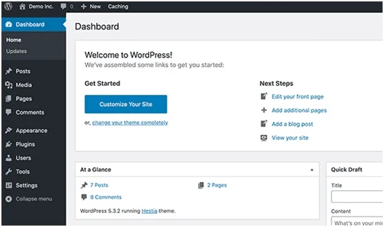 Wordpress dashboard